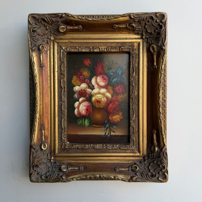 Vintage Floral Still Life Oil Painting "Gilded Frame" Original Small Artwork Holland Art Shop