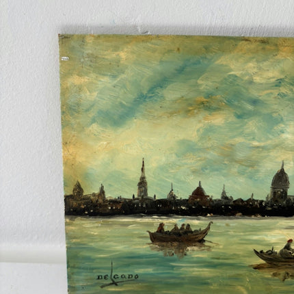 Handcrafted Harbor Scene Oil Painting "Gondola Boats" Refined Small Artwork Holland Art Shop
