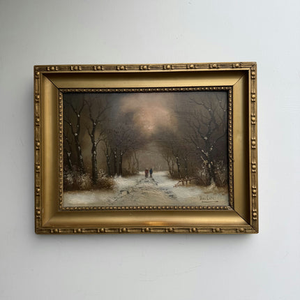 Original Winter Landscape Oil Painting "Gilded Frame" Expressive Artwork Holland Art Shop