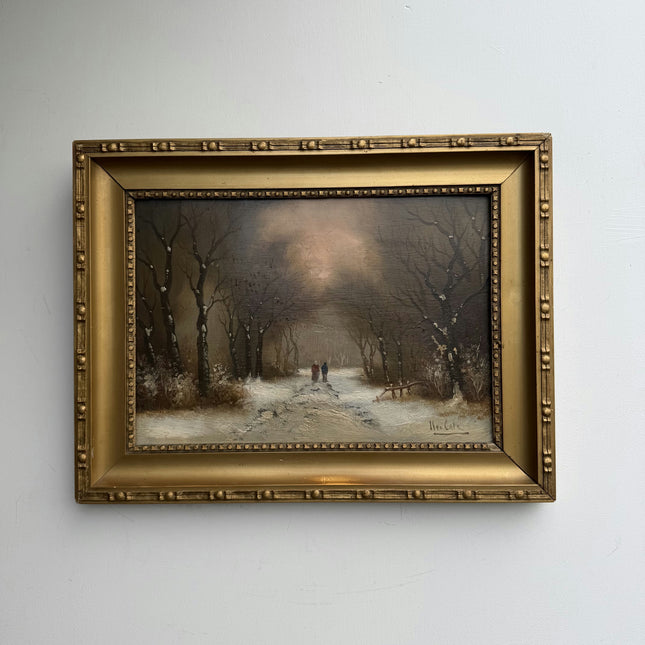 Original Winter Landscape Oil Painting "Gilded Frame" Expressive Artwork Holland Art Shop