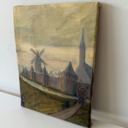 Timeless Cityscape Oil Painting "Windmill Tower" Original Small Artwork Holland Art Shop