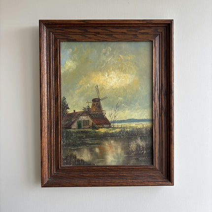 Expressive Landscape Oil Painting "Thatched Windmill" Original Art Holland Art Shop