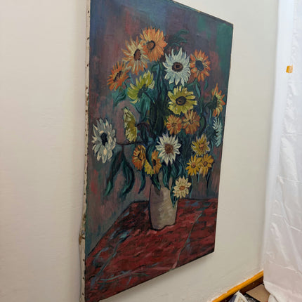 Detailed Floral Still Life Oil Painting "Sunflower Vase" Vintage Large Art Holland Art Shop
