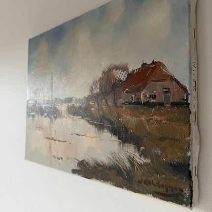 Refined Oil Painting Landscape "Red Roof House" Wonderful Small Art Holland Art Shop