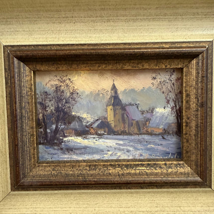 Original Winter Landscape Oil Painting "Gilded Frame" Elegant Small Art Holland Art Shop