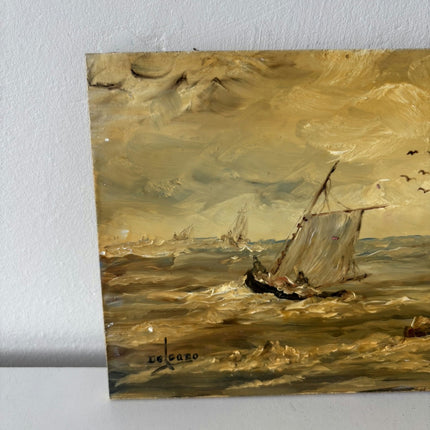 Vintage Seascape Oil Painting "Sailing Boats" Rustic Small Artwork Holland Art Shop