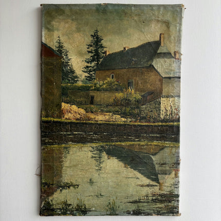 19th Century Antique Landscape Oil Painting "Thatched Cottage" Art Holland Art Shop