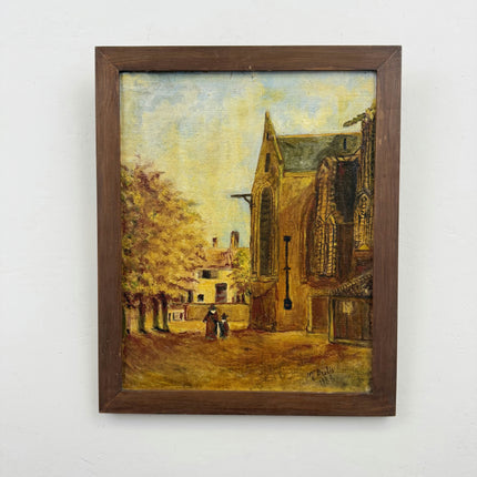 Elegant Cityscape Oil Painting "Stone Church" Timeless Small Artwork Holland Art Shop