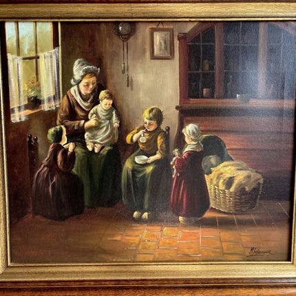 Vintage Figurative Oil Painting "Seated Children" Original Dutch Art Holland Art Shop