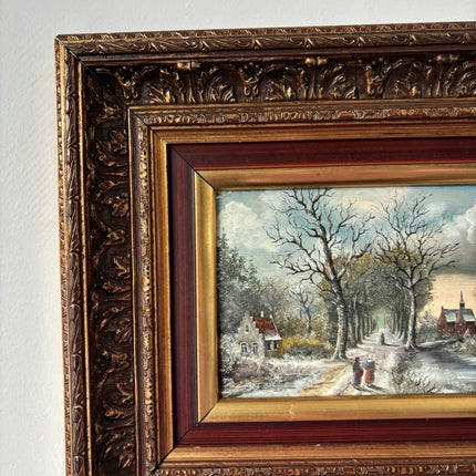 Striking Oil Painting Scenery "Winter Walkers" Fine Small Artwork Holland Art Shop
