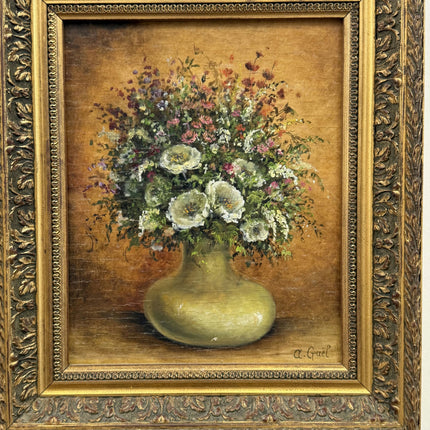 Expressive Floral Still Life Oil Painting "Wooden Frame" Handcrafted Small Art Holland Art Shop