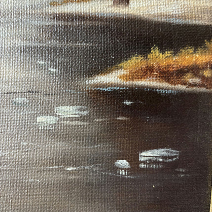Handcrafted Winter Landscape Oil Painting "Frozen River" Original Large Artwork Holland Art Shop