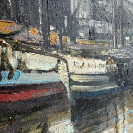 Original Harbor Scene Oil Painting "Docked Boat" Handcrafted Artwork Holland Art Shop
