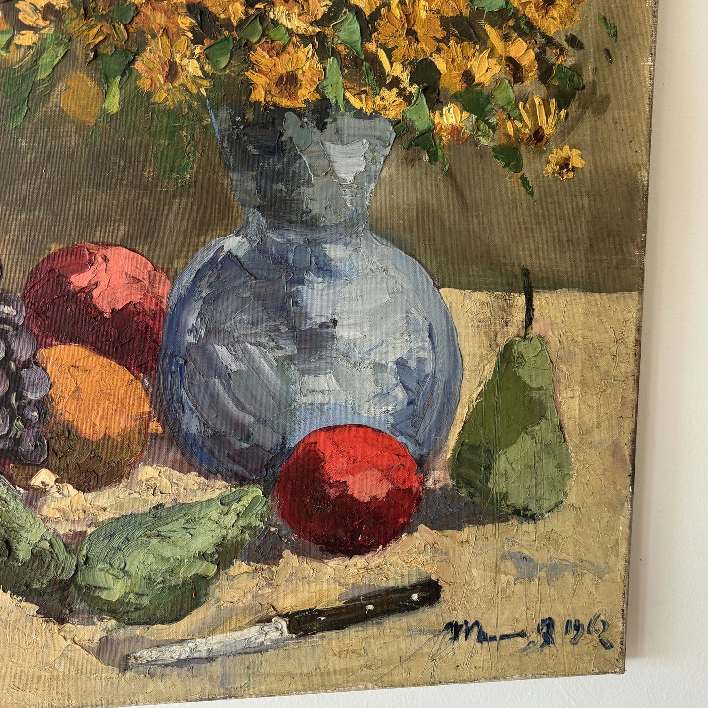 Authentic Floral Still Life Oil Painting "Sunflower Vase" Intriguing Medium Art