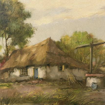 Expressive Landscape Oil Painting "Thatched Cottage" Vintage Large Artwork Holland Art Shop