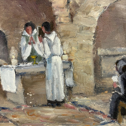 Classic Church Interior Oil Painting "Altar Priests" Refined Small Artwork Holland Art Shop