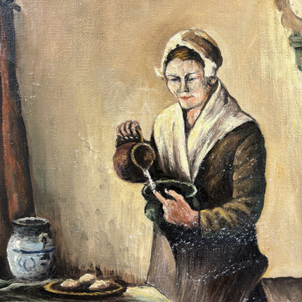 Vintage Portrait Oil Painting "Woman Pouring" Traditional Small Artwork Holland Art Shop