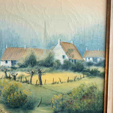 Vintage Landscape Oil Painting "Cottage Cluster" Handcrafted Belgique Art Holland Art Shop