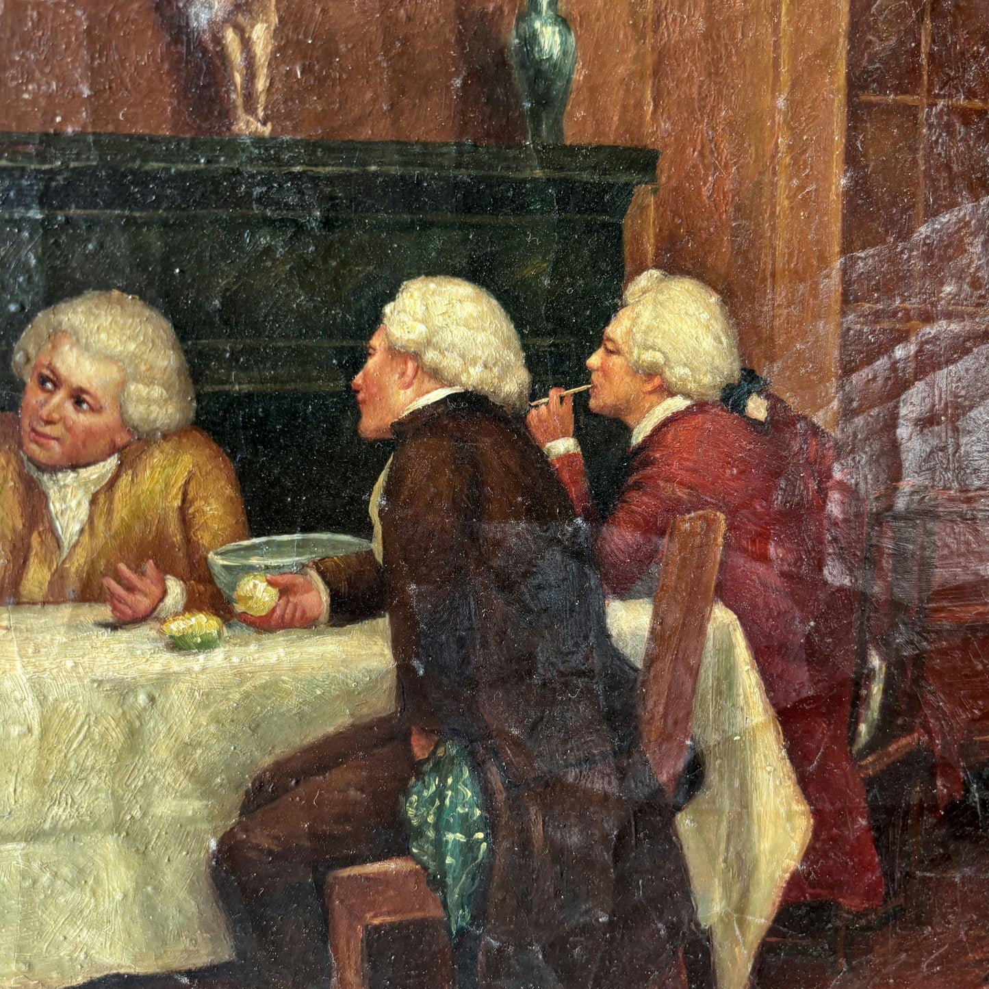 Marvelous Oil Painting Figurative "Dining Conversation" Men French Art