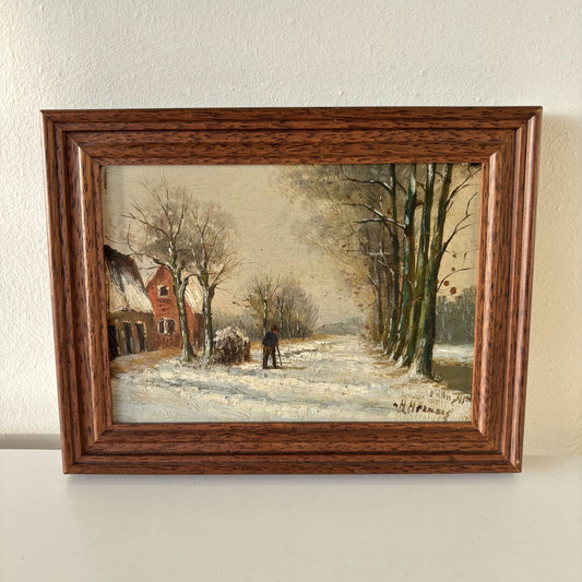 Marvelous Winter Landscape Oil Painting "Snowy Pathway" Wonderful Small Art
