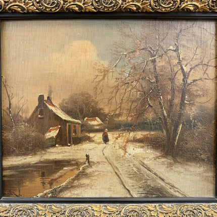 Rustic Winter Landscape Oil Painting "Ornate Frame" Authentic Artwork Holland Art Shop