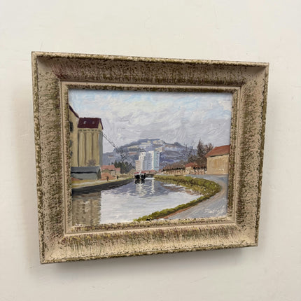 Handcrafted Cityscape Oil Painting "Curving Canal" Elegant Small Artwork Holland Art Shop