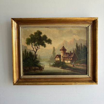 19th Century Antique Landscape Oil Painting "Gilded Frame" Small Art Holland Art Shop