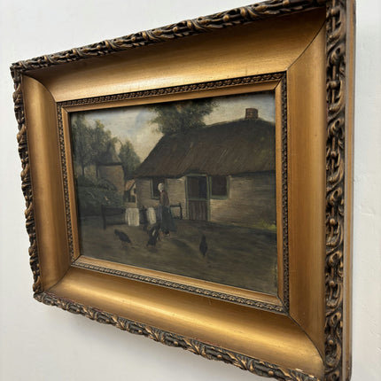 Ca 1910  Farm Oil Painting "Thatched Cottage" Original Dutch Artwork Holland Art Shop