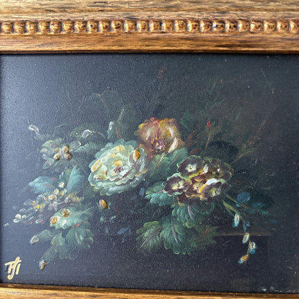 Early 20th Century Authentic Oil Painting Roses Peonies Leaves Buds Floral - HollandArtShop