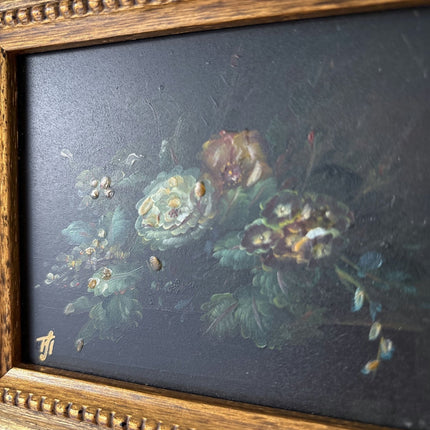 Early 20th Century Authentic Oil Painting Roses Peonies Leaves Buds Floral - HollandArtShop