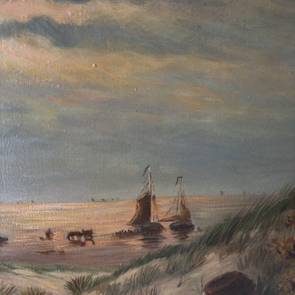 Early 20th Century Dutch Oil Painting – Women in Dunes with Windmills - HollandArtShop