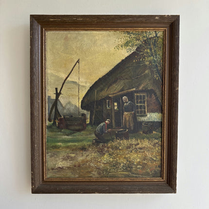 Expressive Farm Oil Painting "Thatched Cottage" Traditional Artwork Holland Art Shop