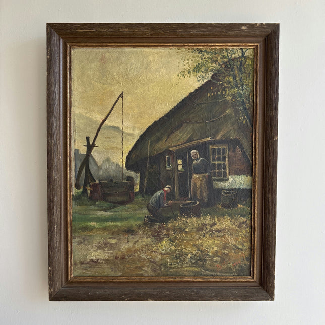 Expressive Farm Oil Painting "Thatched Cottage" Traditional Artwork Holland Art Shop