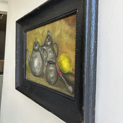 Original Still Life Oil Painting "Silver Teapots" Detailed Art Holland Art Shop