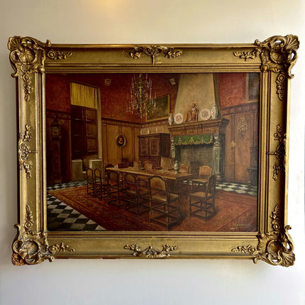 Rustic Interior Oil Painting "Gilded Frame" Original Belgique Artwork Holland Art Shop