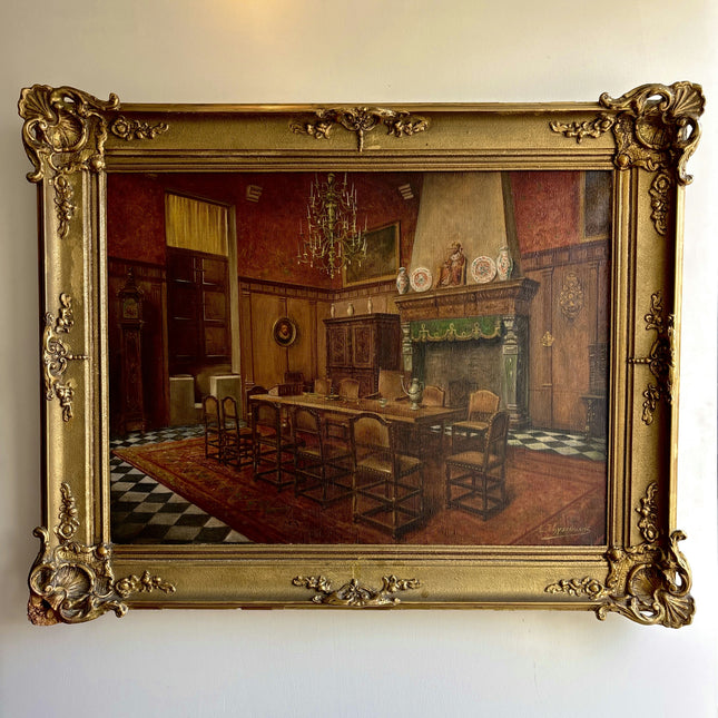 Rustic Interior Oil Painting "Gilded Frame" Original Belgique Artwork Holland Art Shop
