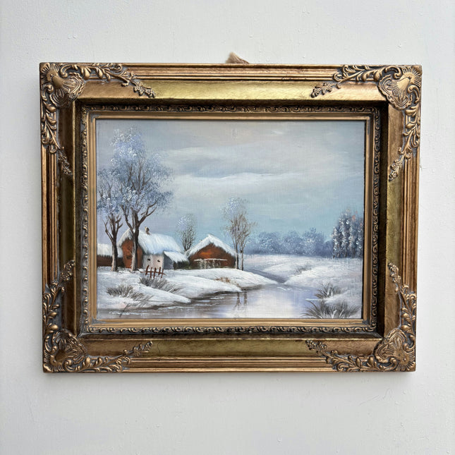 Traditional Winter Landscape Oil Painting "Snowy Cottage" Classic Small Artwork Holland Art Shop