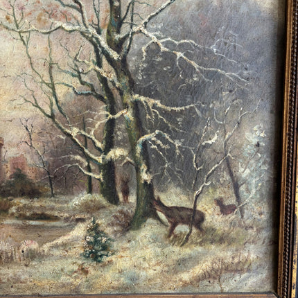 19th Century Antique Winter Landscape Oil Painting "Gilded Frame" French Art Holland Art Shop