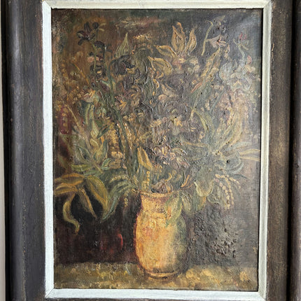 19th Century Antique Floral Still Life Oil Painting "Golden Vase" Large Artwork Holland Art Shop