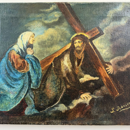 Vintage Religious  Oil Painting "Man CarryingCross" Original Small Art Holland Art Shop