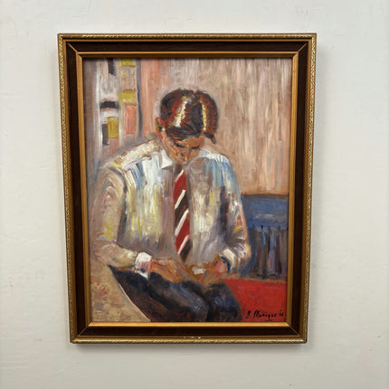 Authentic 1996 Oil Painting "Seated Man" Handcrafted Artwork Holland Art Shop
