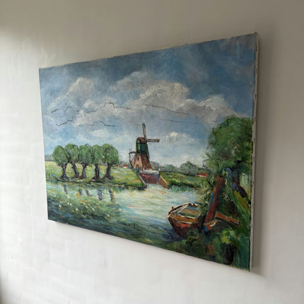 Detailed Landscape Oil Painting "Country Windmill" Refined Large Artwork Holland Art Shop