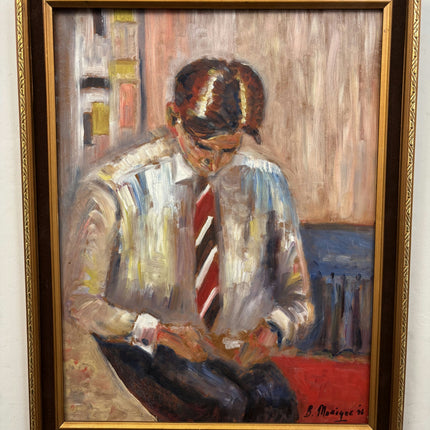 Authentic 1996 Oil Painting "Seated Man" Handcrafted Artwork Holland Art Shop