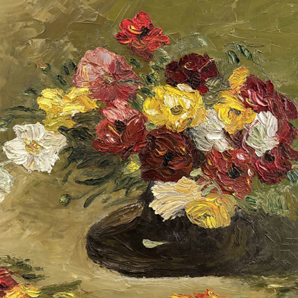Refined Flowery Still Life Oil Painting "Flower Bouquet" Vintage Small Art Holland Art Shop