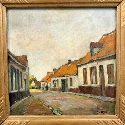 19th Century Antique Scenery Oil Painting "Village Street" Art Holland Art Shop