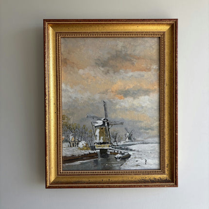Original Winter Landscape Oil Painting "Golden Frame" Expressive Art Holland Art Shop