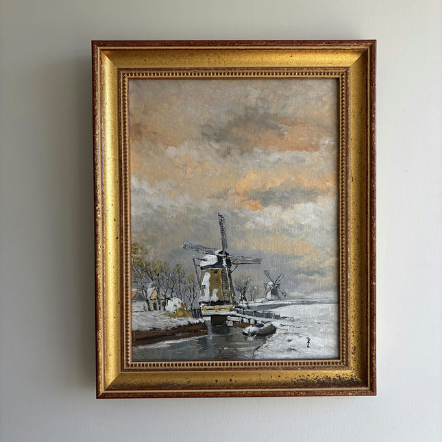Original Winter Landscape Oil Painting "Golden Frame" Expressive Art Holland Art Shop