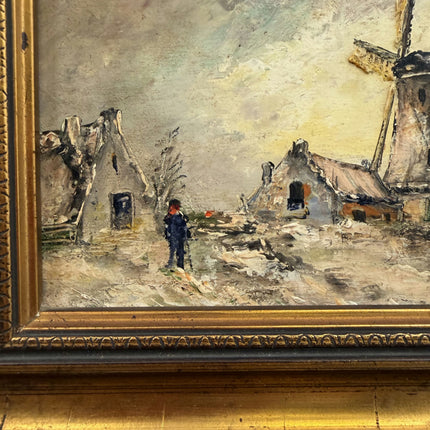 Classic Winter Landscape Oil Painting "Windmill Painting" Small Artwork Holland Art Shop