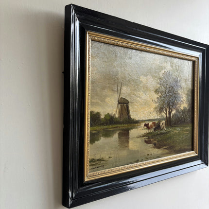 Handcrafted Landscape Oil Painting "Thatched Windmill" Original Art Holland Art Shop