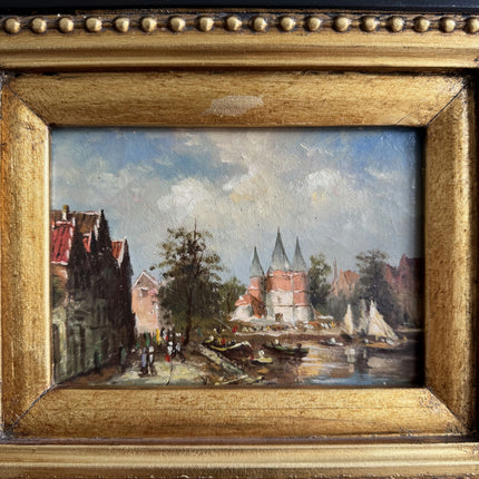 Antique Harbor Scene Oil Painting "Gilded Frame" Classic Art Holland Art Shop